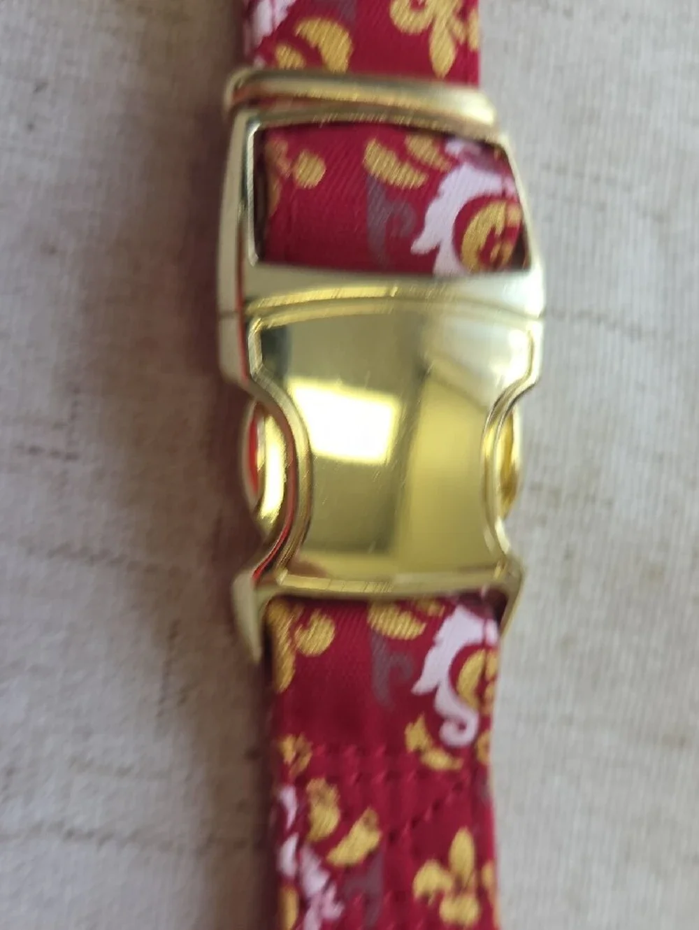 Coastal Floral Red Dog Collar with Gold Hardware